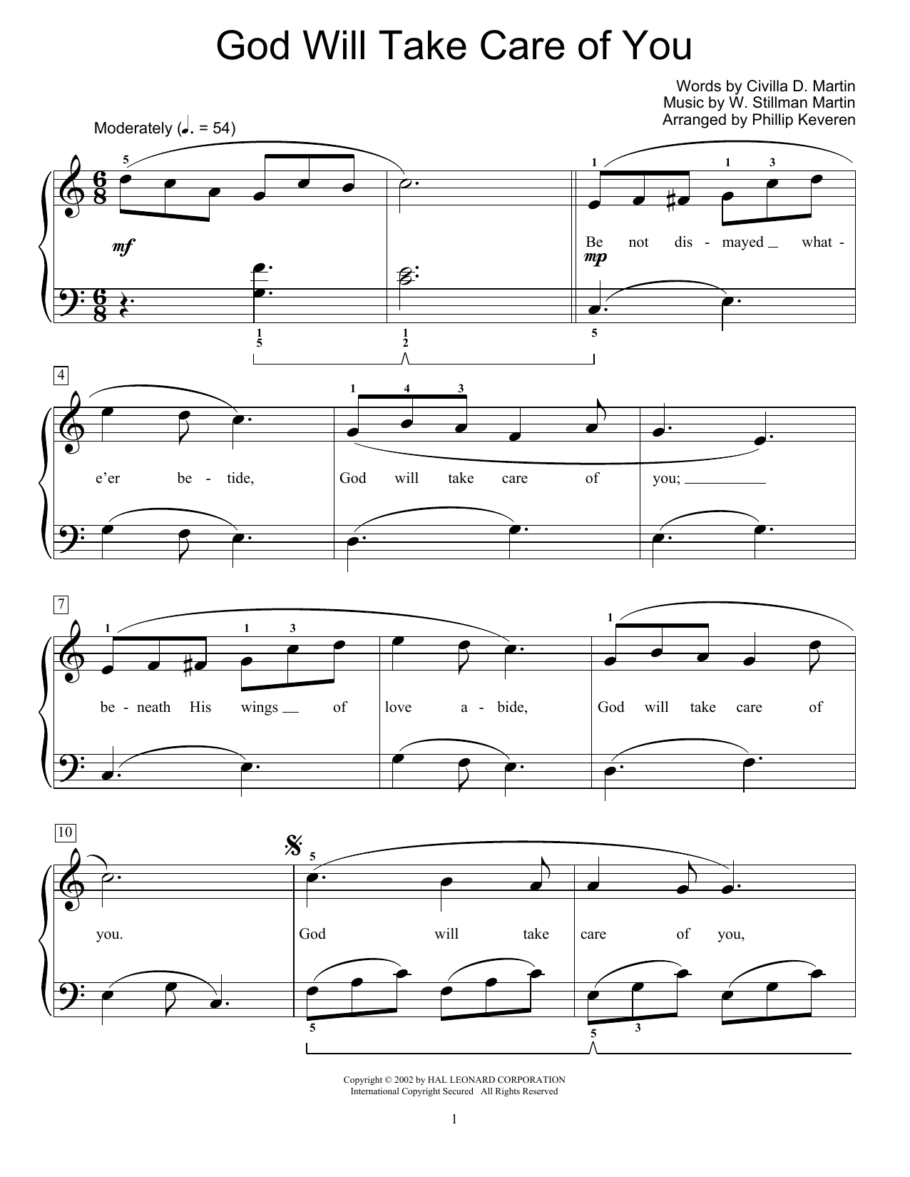 W. Stillman Martin God Will Take Care Of You sheet music notes and chords. Download Printable PDF.