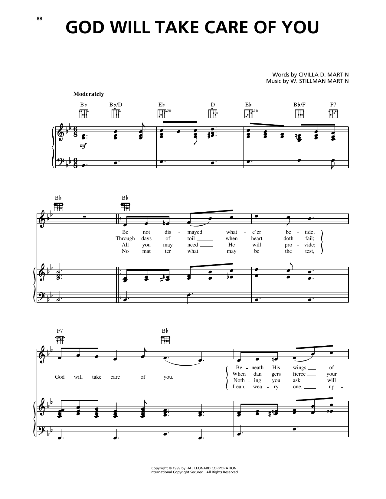 W. Stillman Martin God Will Take Care Of You sheet music notes and chords. Download Printable PDF.