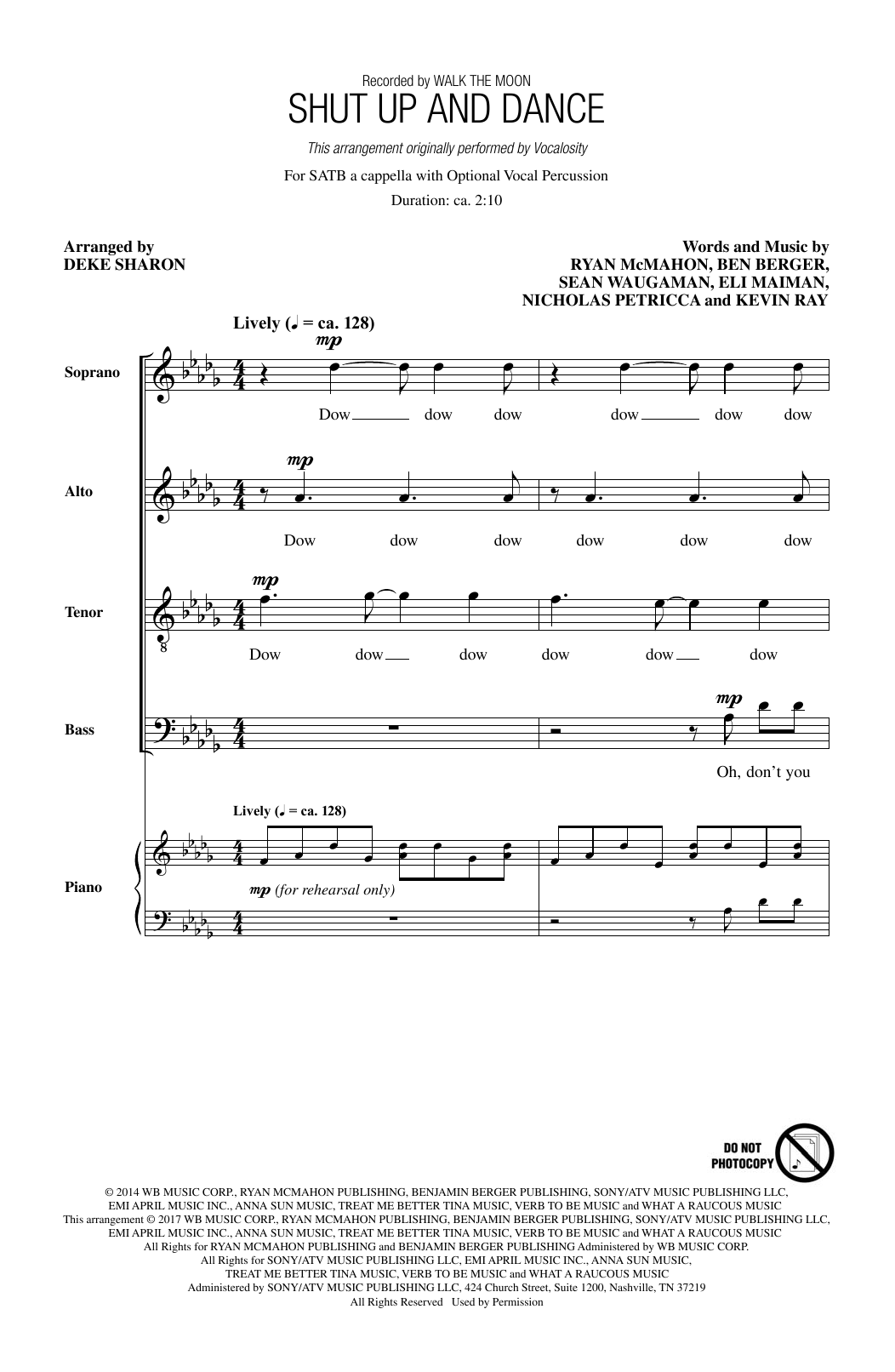 Walk The Moon Shut Up And Dance (arr. Deke Sharon) sheet music notes and chords. Download Printable PDF.