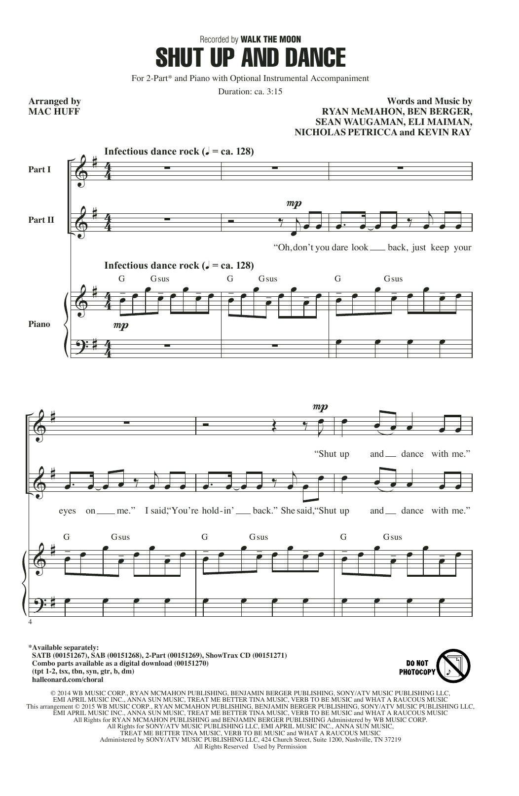 Walk The Moon Shut Up And Dance (arr. Mac Huff) sheet music notes and chords. Download Printable PDF.