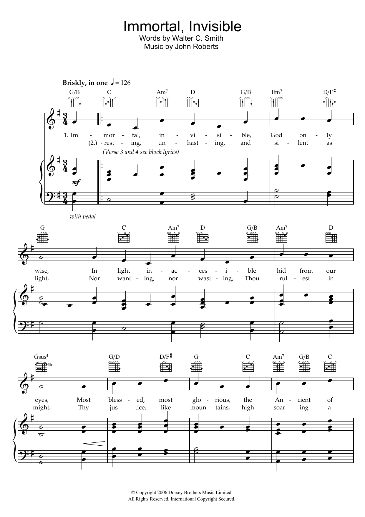 Walter C. Smith Immortal, Invisible sheet music notes and chords arranged for Piano, Vocal & Guitar Chords