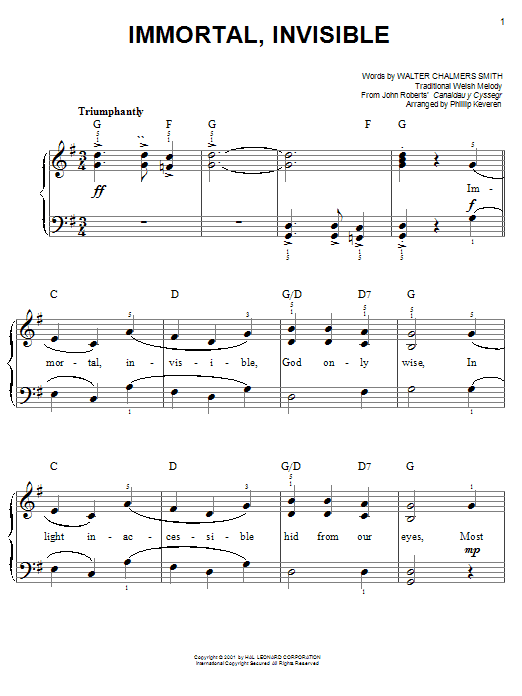 Walter C. Smith Immortal, Invisible sheet music notes and chords. Download Printable PDF.