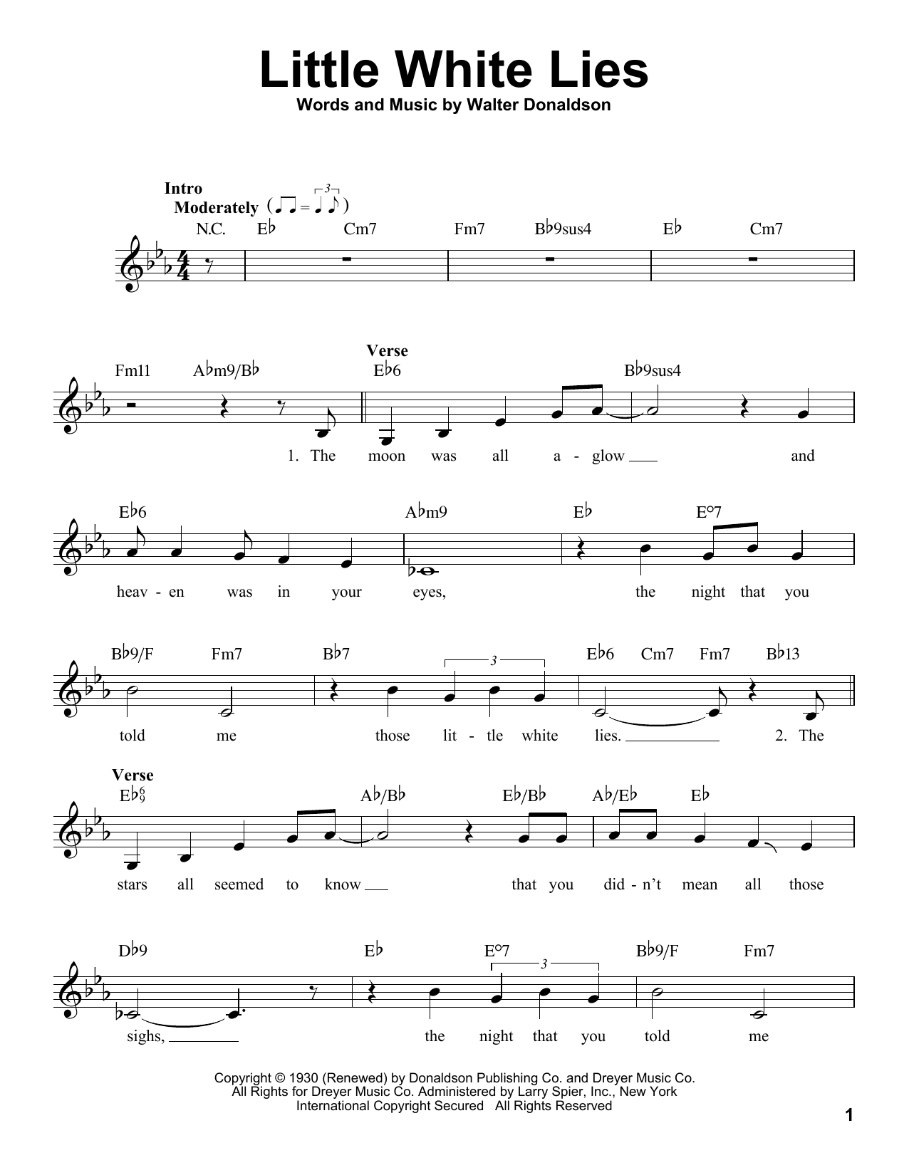 Walter Donaldson Little White Lies sheet music notes and chords. Download Printable PDF.