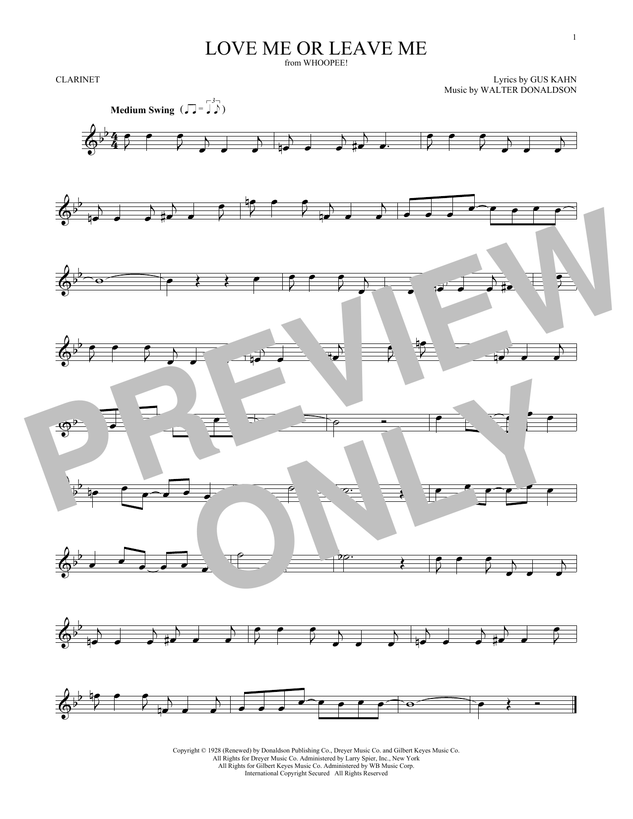 Walter Donaldson Love Me Or Leave Me sheet music notes and chords. Download Printable PDF.