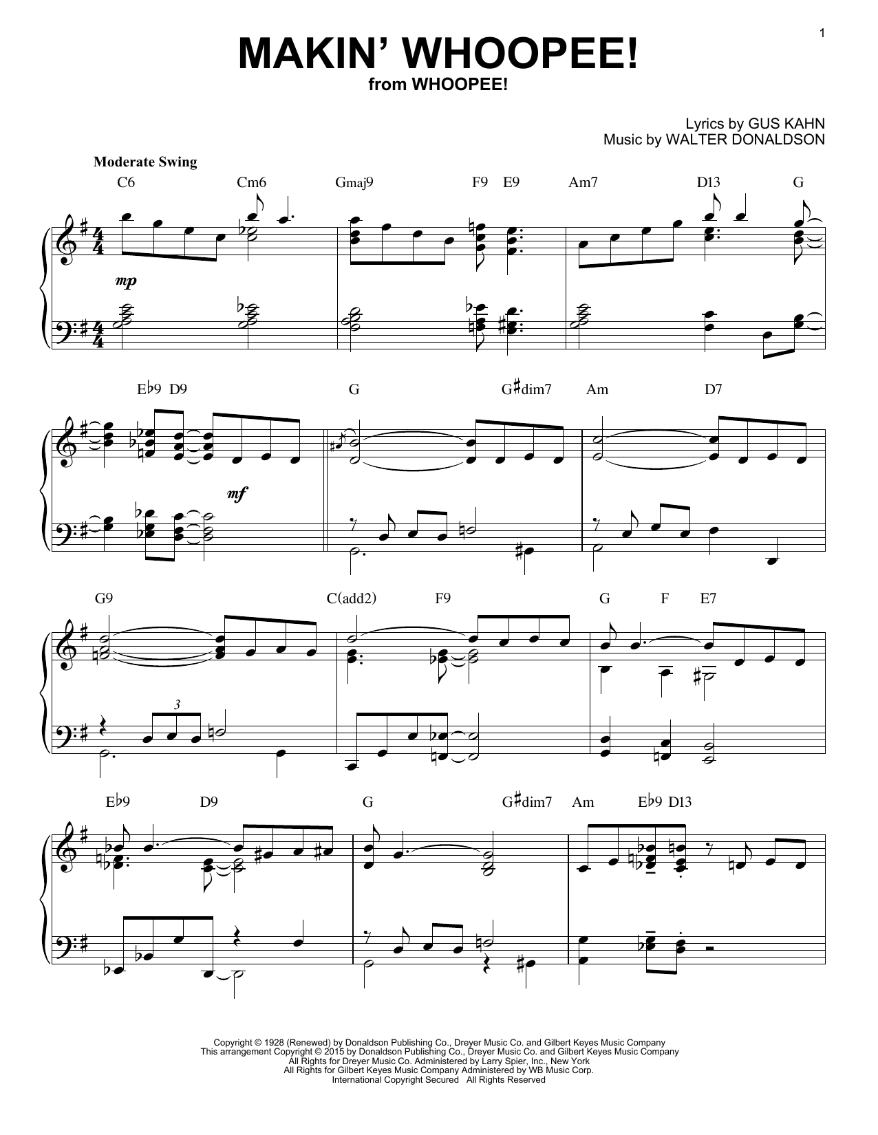 Walter Donaldson Makin' Whoopee! [Stride version] (arr. Brent Edstrom) sheet music notes and chords. Download Printable PDF.