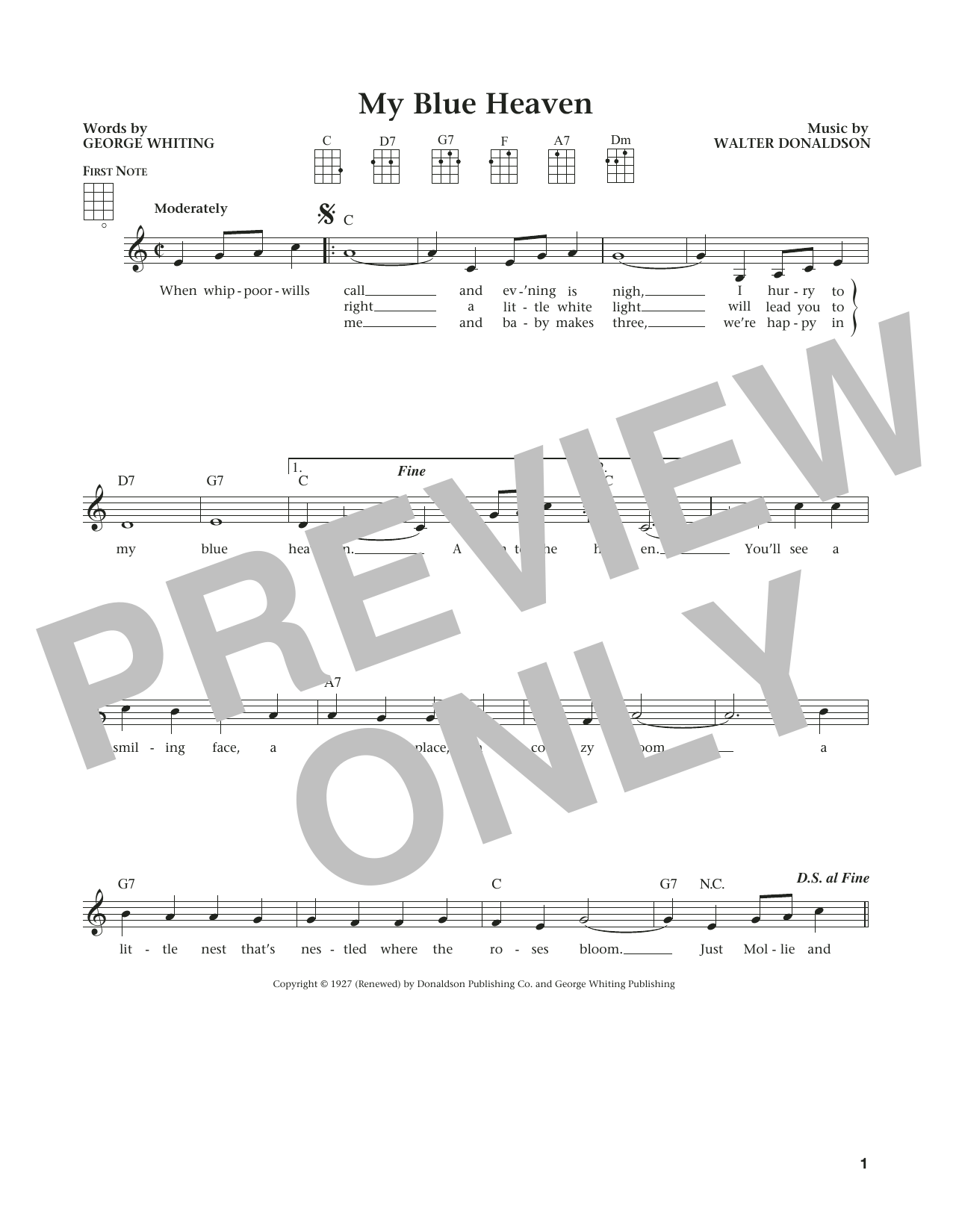 Learn to play Walter Donaldson My Blue Heaven (from The Daily Ukulele) (arr. Liz and Jim Beloff) sheet music for Ukulele in minutes. Price: 5.9900$ Walter Donaldson My Blue Heaven (from The Daily Ukulele) (arr. Liz and Jim Beloff) sheet music notes and chords arranged for Ukulele