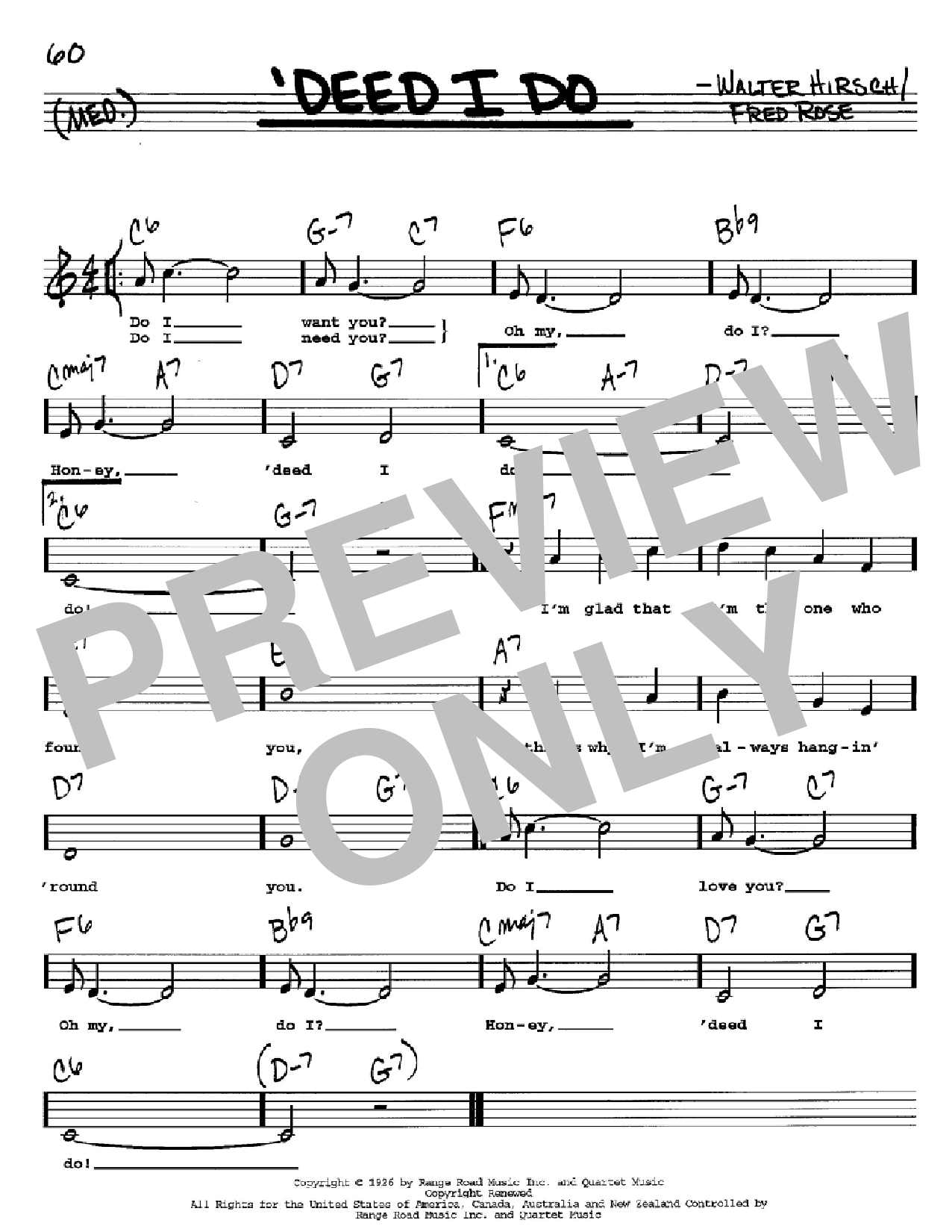 Walter Hirsch 'Deed I Do sheet music notes and chords. Download Printable PDF.