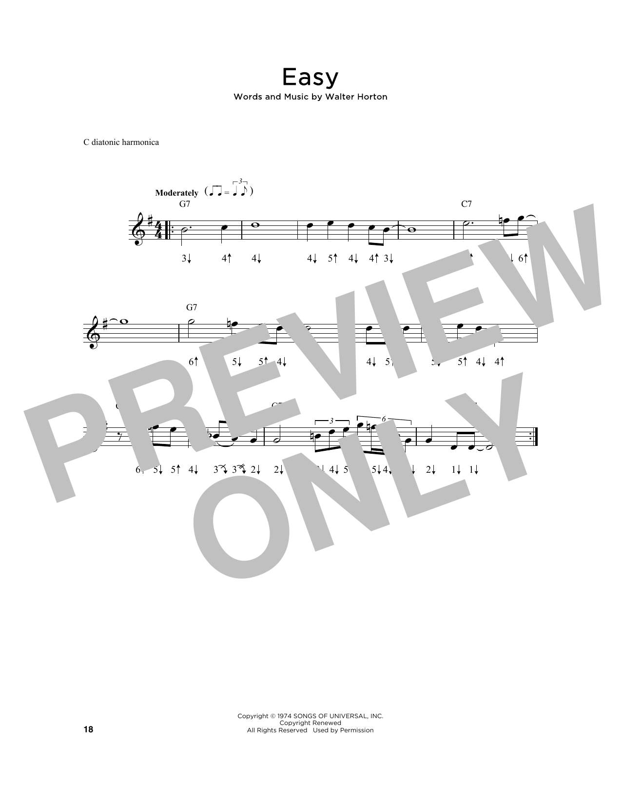 Walter Horton Easy sheet music notes and chords. Download Printable PDF.