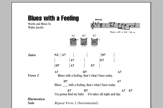 Walter Jacobs Blues With A Feeling sheet music notes and chords. Download Printable PDF.