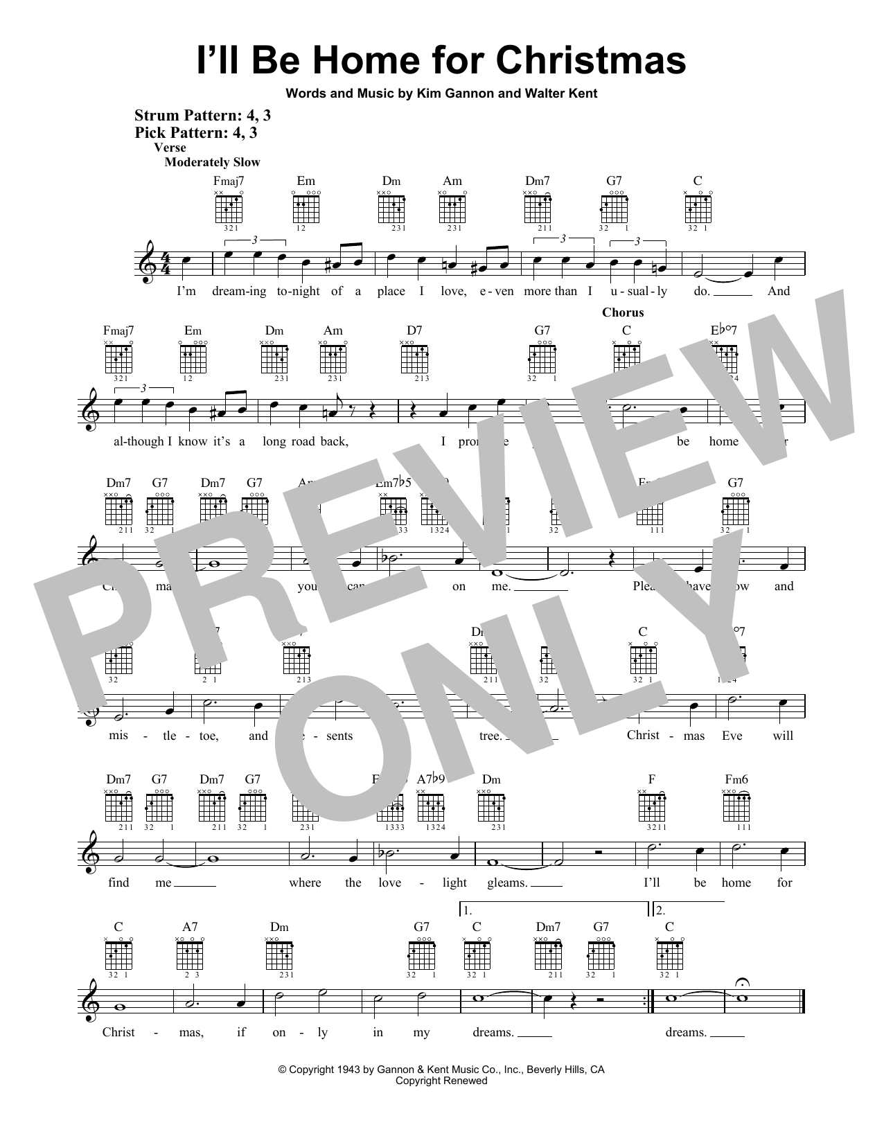 Walter Kent I'll Be Home For Christmas sheet music notes and chords. Download Printable PDF.