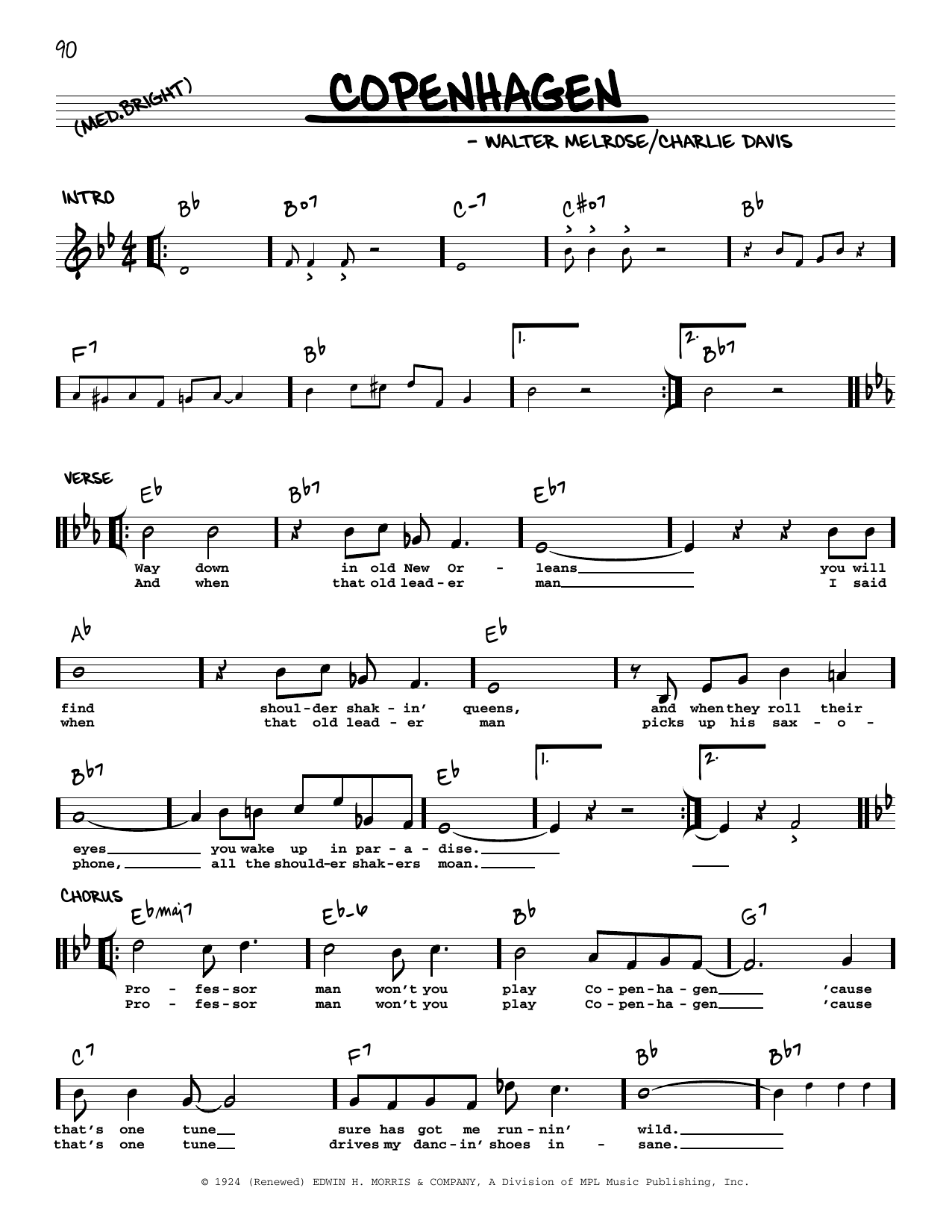 Walter Melrose Copenhagen (arr. Robert Rawlins) sheet music notes and chords arranged for Real Book – Melody, Lyrics & Chords