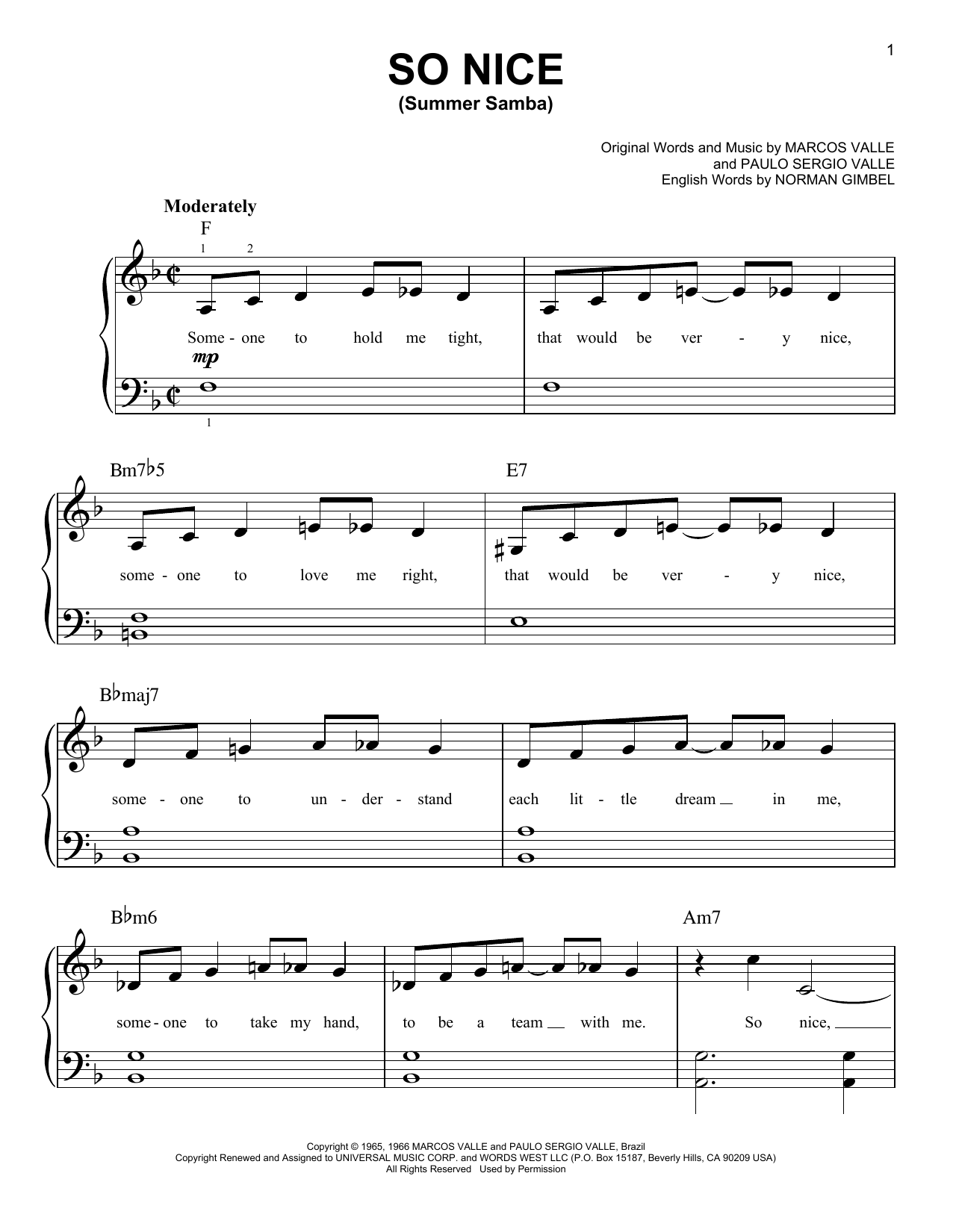 Walter Wanderley So Nice (Summer Samba) sheet music notes and chords. Download Printable PDF.