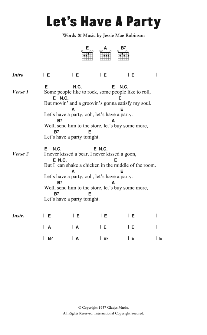 Wanda Jackson Let's Have A Party sheet music notes and chords. Download Printable PDF.