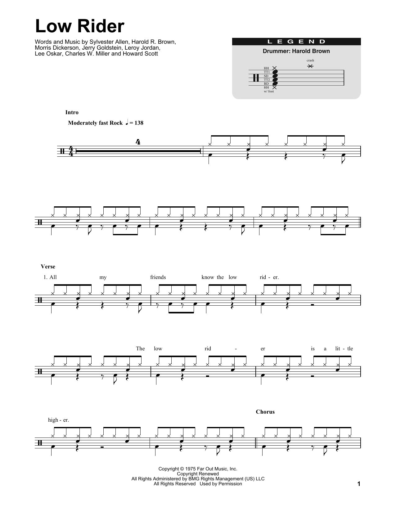 War Low Rider sheet music notes and chords. Download Printable PDF.