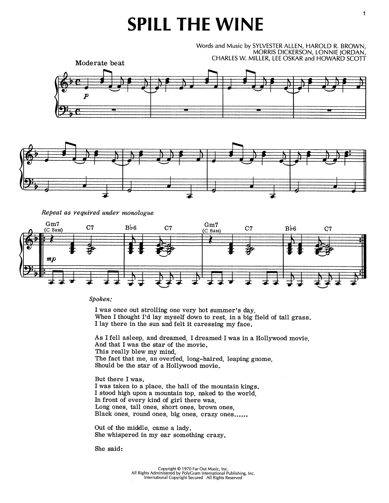 War Spill The Wine sheet music notes and chords. Download Printable PDF.