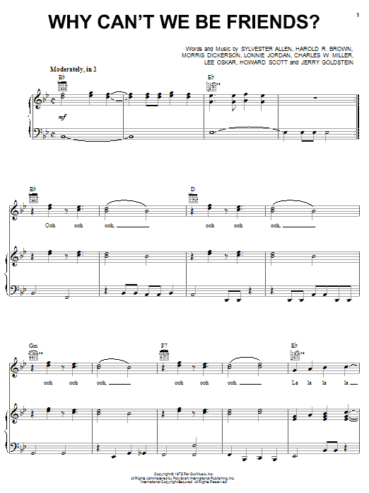 Learn to play War Why Can't We Be Friends sheet music for Piano, Vocal & Guitar Chords (Right-Hand Melody) in minutes. Price: 7.8900$ War Why Can't We Be Friends sheet music notes and chords arranged for Piano, Vocal & Guitar Chords (Right-Hand Melody)