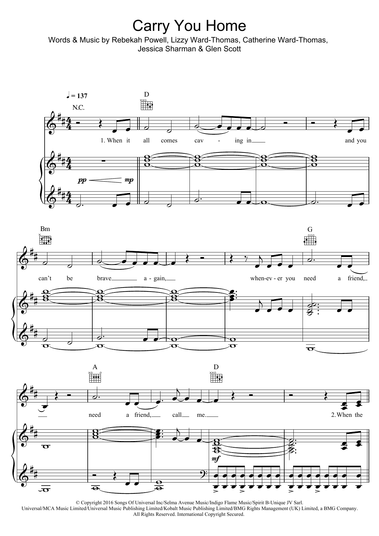 Ward Thomas Carry You Home sheet music notes and chords. Download Printable PDF.