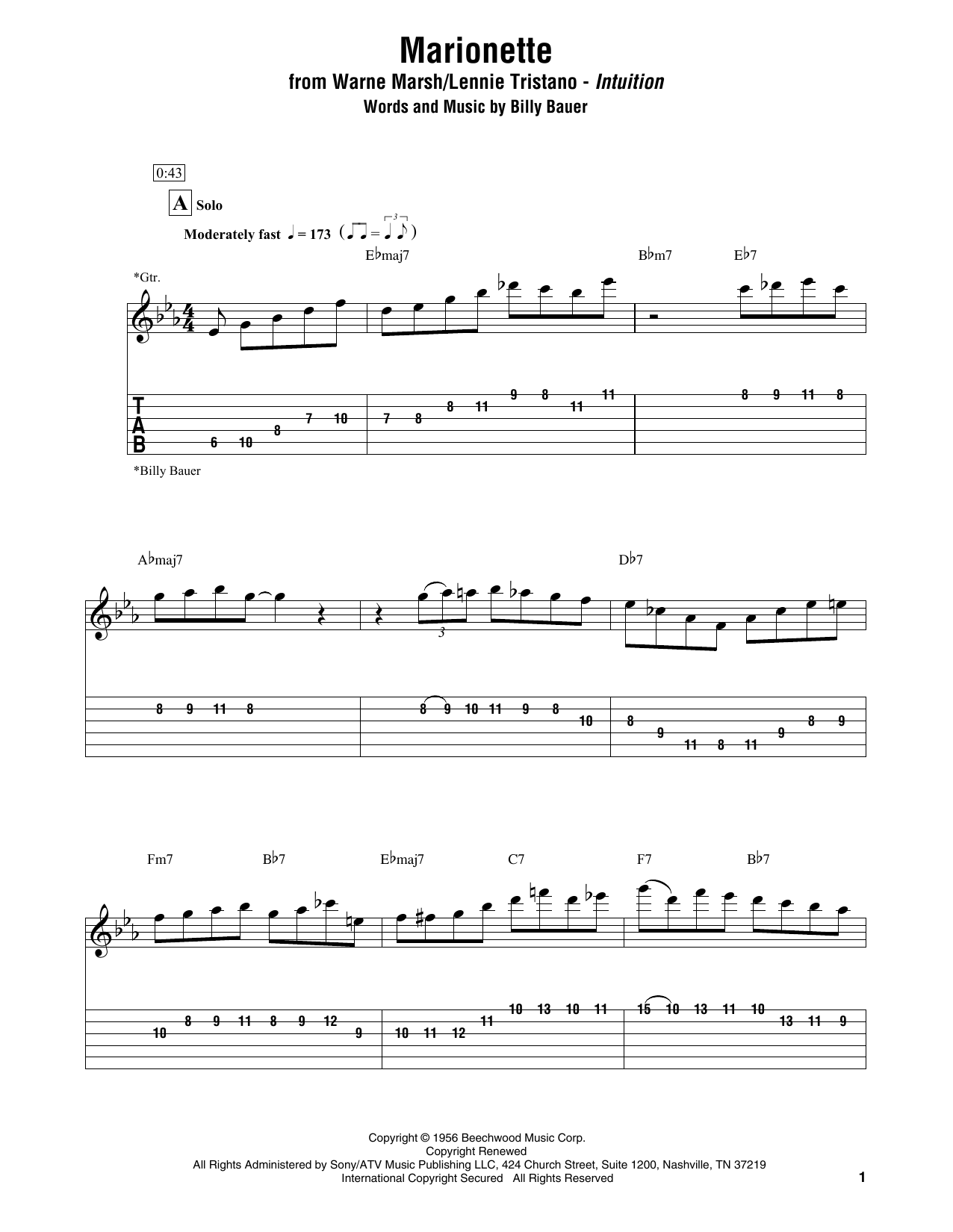 Warne Marsh & Lennie Tristano Marionette sheet music notes and chords. Download Printable PDF.