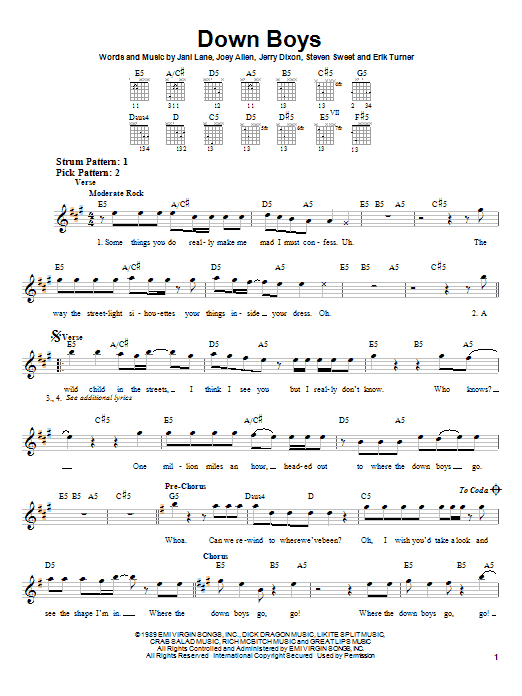 Warrant Down Boys sheet music notes and chords. Download Printable PDF.