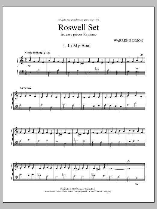 Learn to play Warren Benson Roswell Set sheet music for Piano Solo in minutes. Price: 7.8900$ Warren Benson Roswell Set sheet music notes and chords arranged for Piano Solo