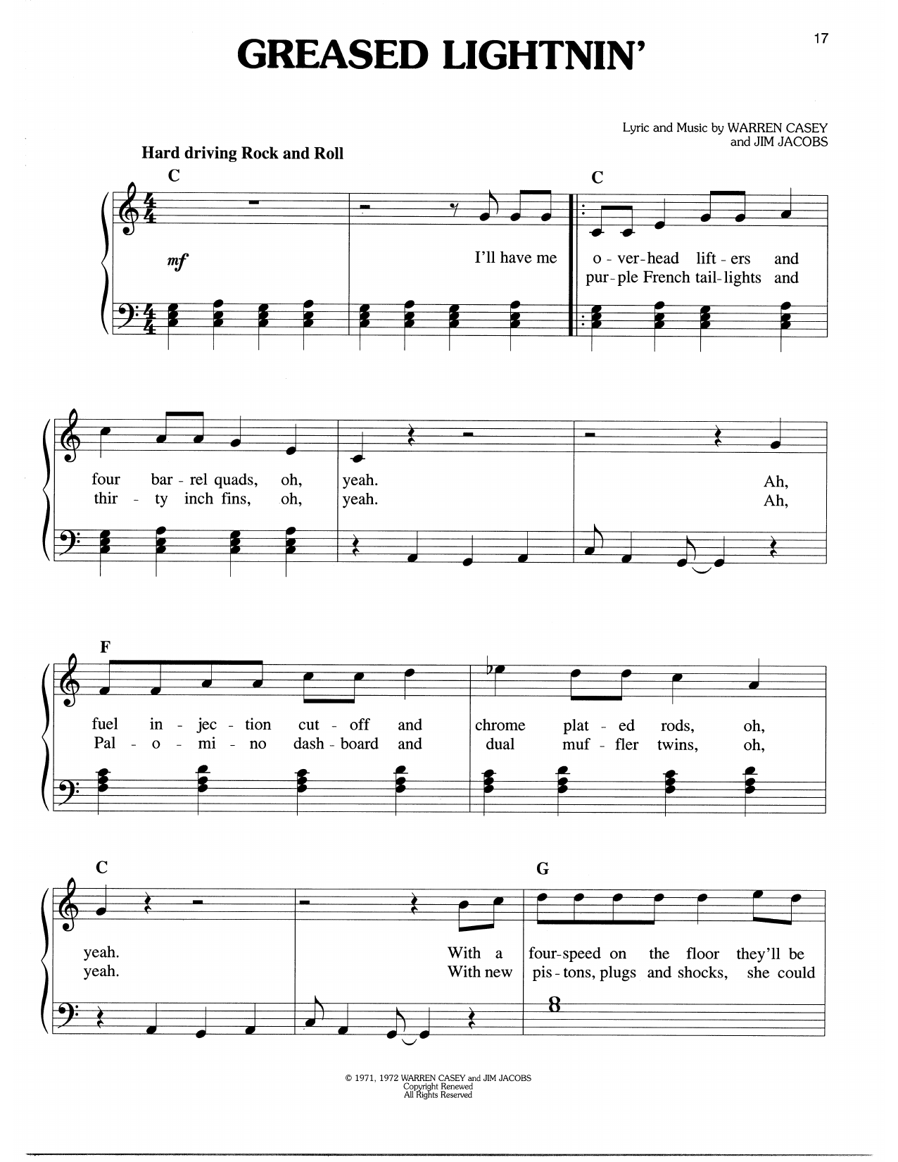 Warren Casey & Jim Jacobs Greased Lightnin' (from Grease) sheet music notes and chords. Download Printable PDF.