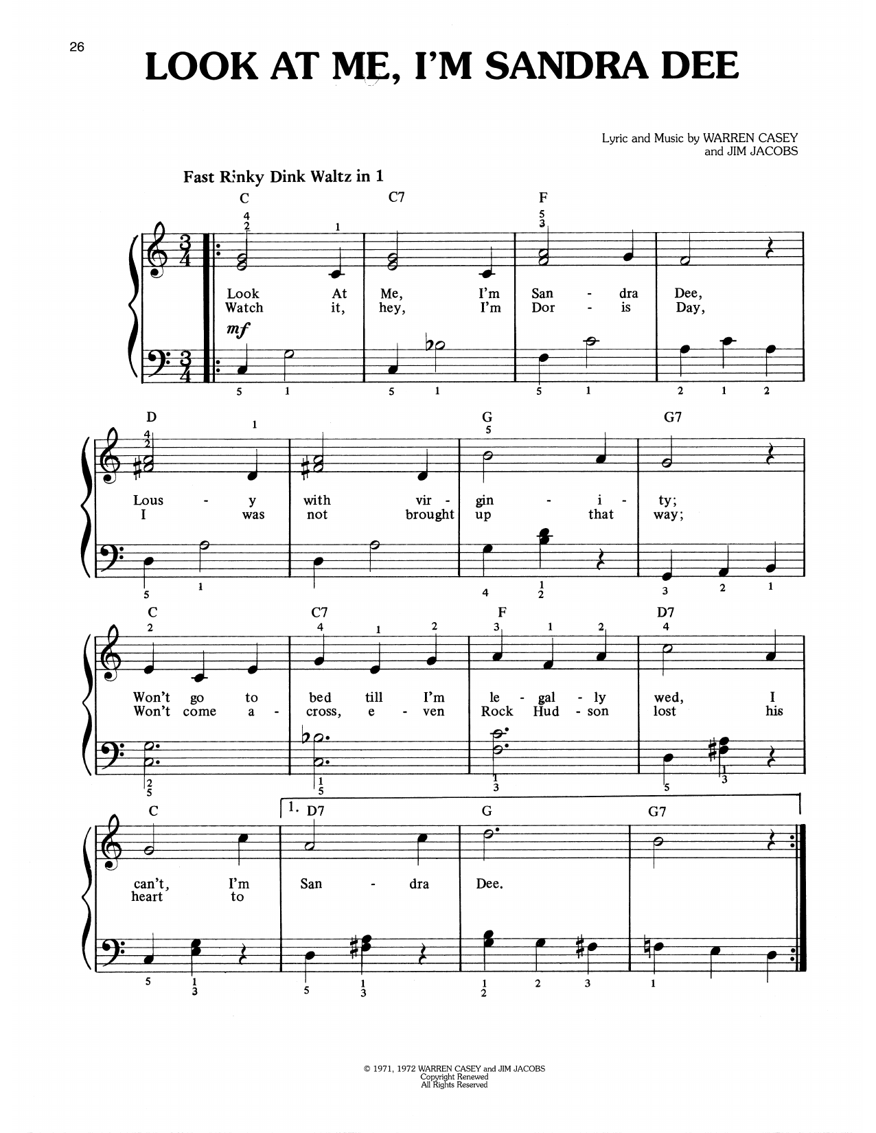 Warren Casey & Jim Jacobs Look At Me, I'm Sandra Dee (from Grease) sheet music notes and chords. Download Printable PDF.