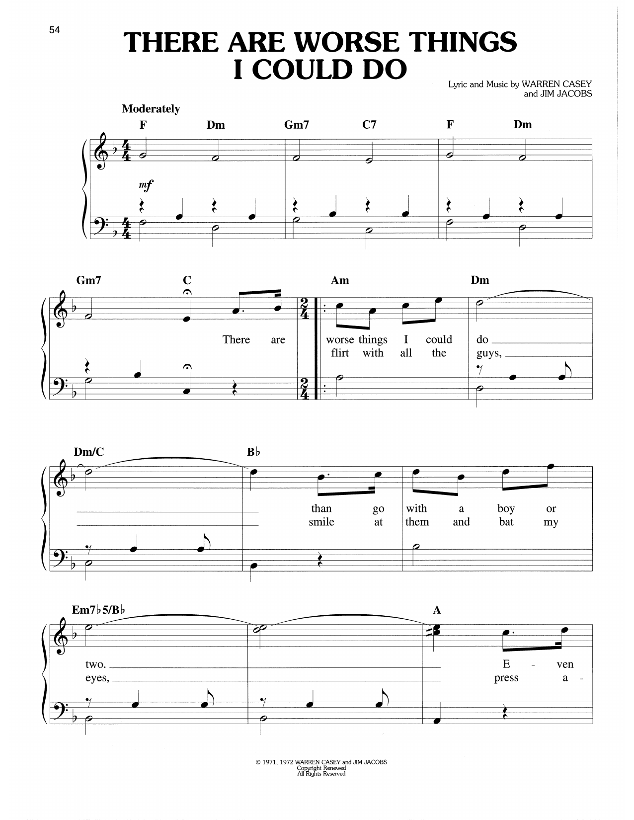 Learn to play Warren Casey & Jim Jacobs There Are Worse Things I Could Do (from Grease) sheet music for Easy Piano in minutes. Price: 6.9900$ Warren Casey & Jim Jacobs There Are Worse Things I Could Do (from Grease) sheet music notes and chords arranged for Easy Piano