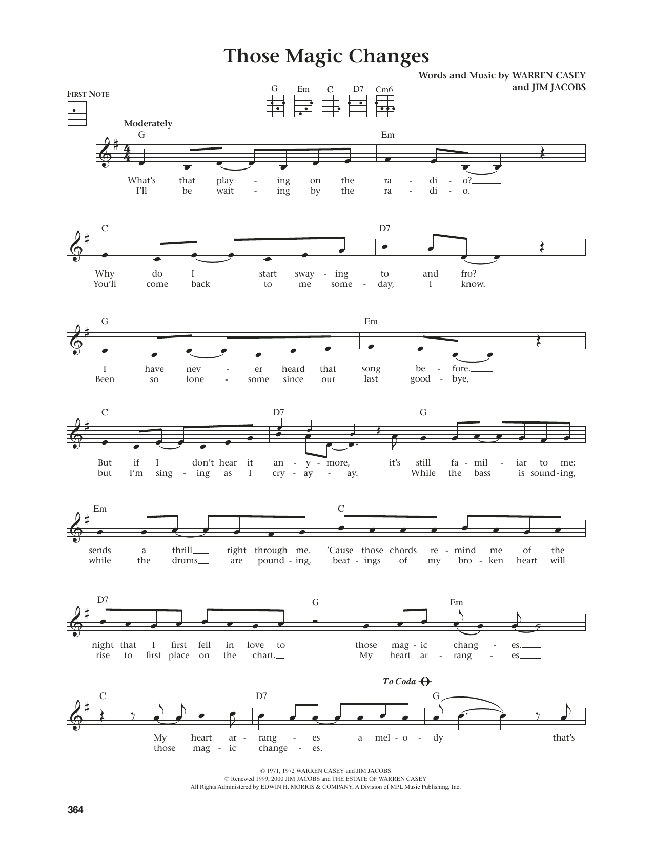 Warren Casey Those Magic Changes (from The Daily Ukulele) (arr. Jim Beloff) sheet music notes and chords. Download Printable PDF.