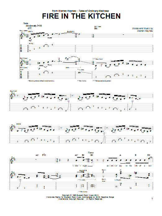 Learn to play Warren Haynes Fire In The Kitchen sheet music for Guitar Tab in minutes. Price: 7.8900$ Warren Haynes Fire In The Kitchen sheet music notes and chords arranged for Guitar Tab