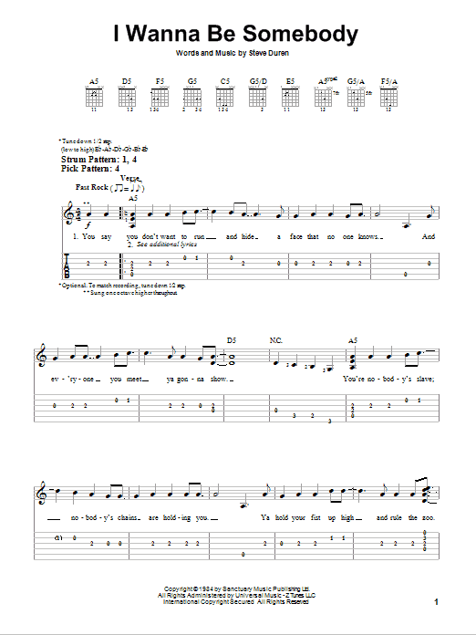 W.A.S.P. I Wanna Be Somebody sheet music notes and chords. Download Printable PDF.