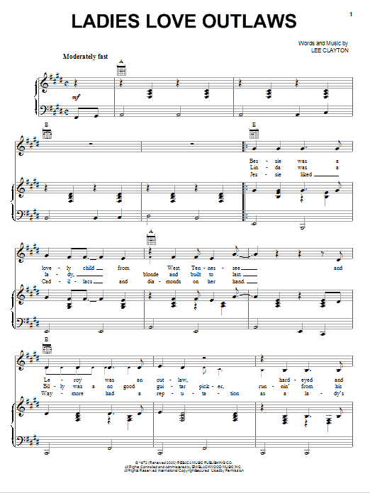 Learn to play Waylon Jennings Ladies Love Outlaws sheet music for Piano, Vocal & Guitar Chords (Right-Hand Melody) in minutes. Price: 7.8900$ Waylon Jennings Ladies Love Outlaws sheet music notes and chords arranged for Piano, Vocal & Guitar Chords (Right-Hand Melody)