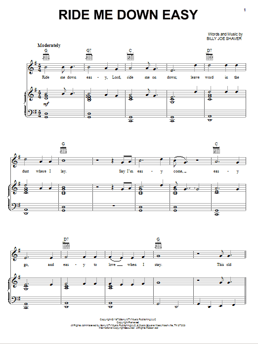 Learn to play Waylon Jennings Ride Me Down Easy sheet music for Piano, Vocal & Guitar Chords (Right-Hand Melody) in minutes. Price: 7.8900$ Waylon Jennings Ride Me Down Easy sheet music notes and chords arranged for Piano, Vocal & Guitar Chords (Right-Hand Melody)