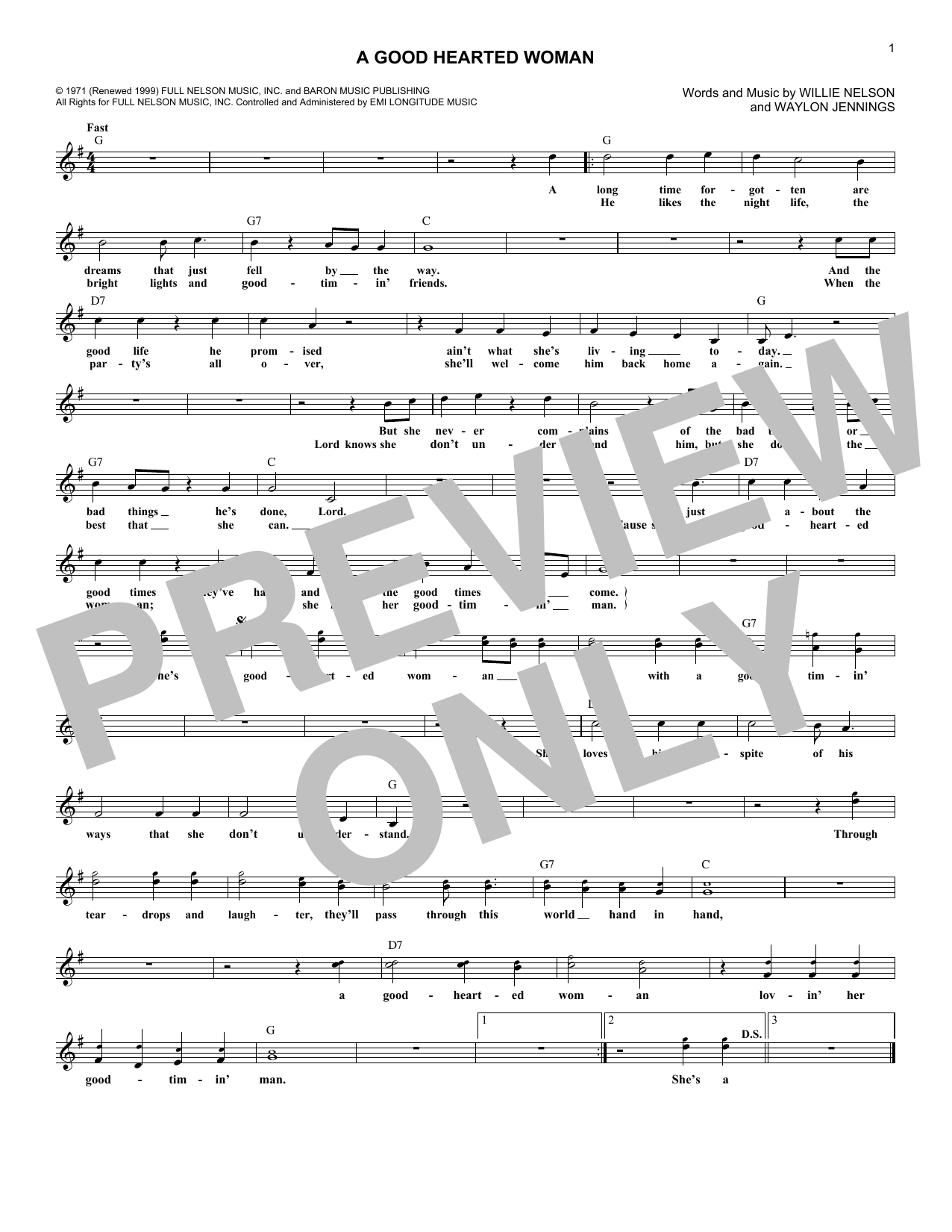 Waylon Jennings & Willie Nelson A Good Hearted Woman sheet music notes and chords. Download Printable PDF.