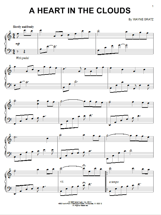 Learn to play Wayne Gratz A Heart In The Clouds sheet music for Piano Solo in minutes. Price: 7.8900$ Wayne Gratz A Heart In The Clouds sheet music notes and chords arranged for Piano Solo