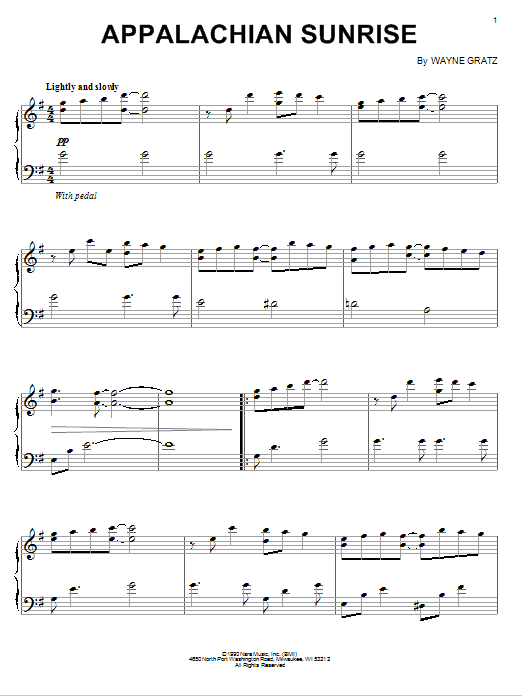Learn to play Wayne Gratz Appalachian Sunrise sheet music for Piano Solo in minutes. Price: 7.8900$ Wayne Gratz Appalachian Sunrise sheet music notes and chords arranged for Piano Solo