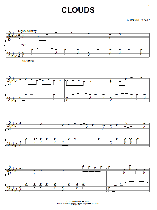 Learn to play Wayne Gratz Clouds sheet music for Piano Solo in minutes. Price: 7.8900$ Wayne Gratz Clouds sheet music notes and chords arranged for Piano Solo