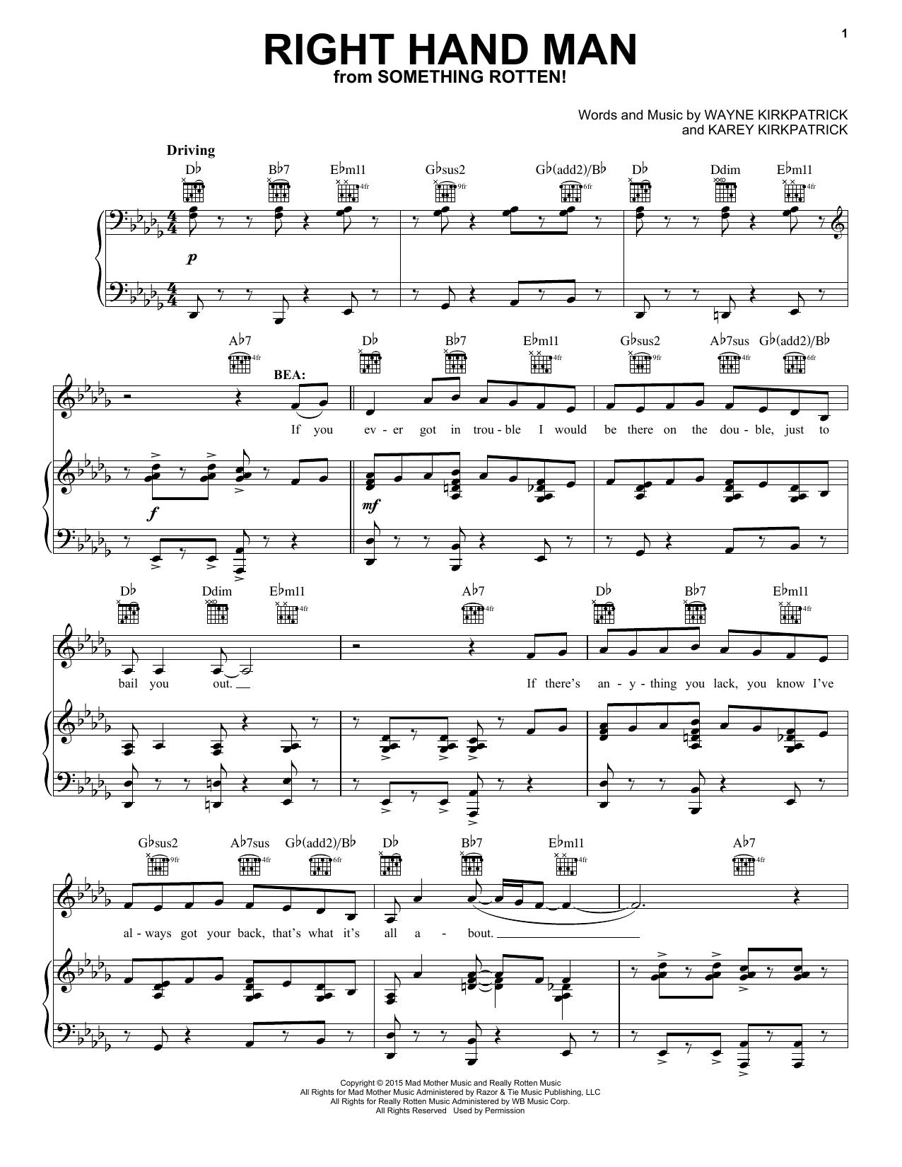 Wayne Kirkpatrick Right Hand Man sheet music notes and chords. Download Printable PDF.