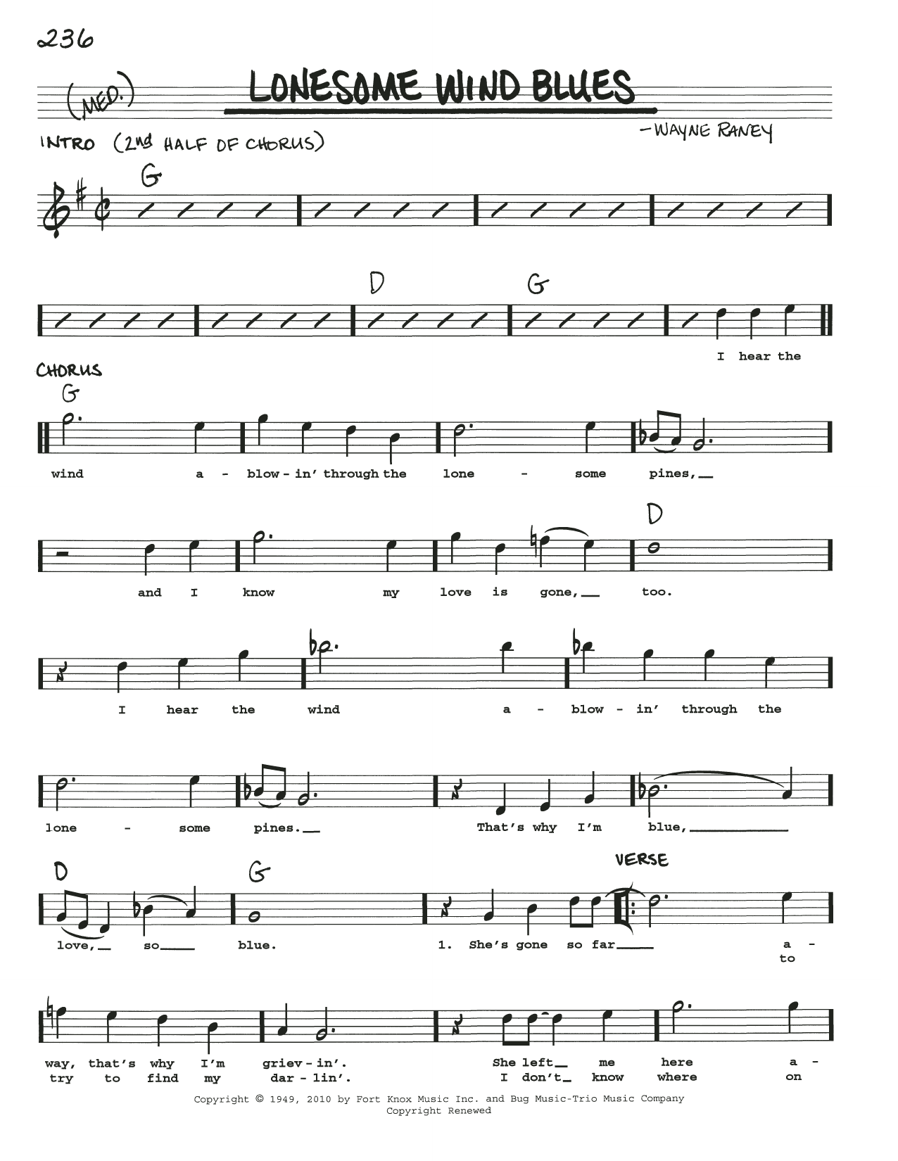 Wayne Raney Lonesome Wind Blues sheet music notes and chords arranged for Real Book – Melody, Lyrics & Chords