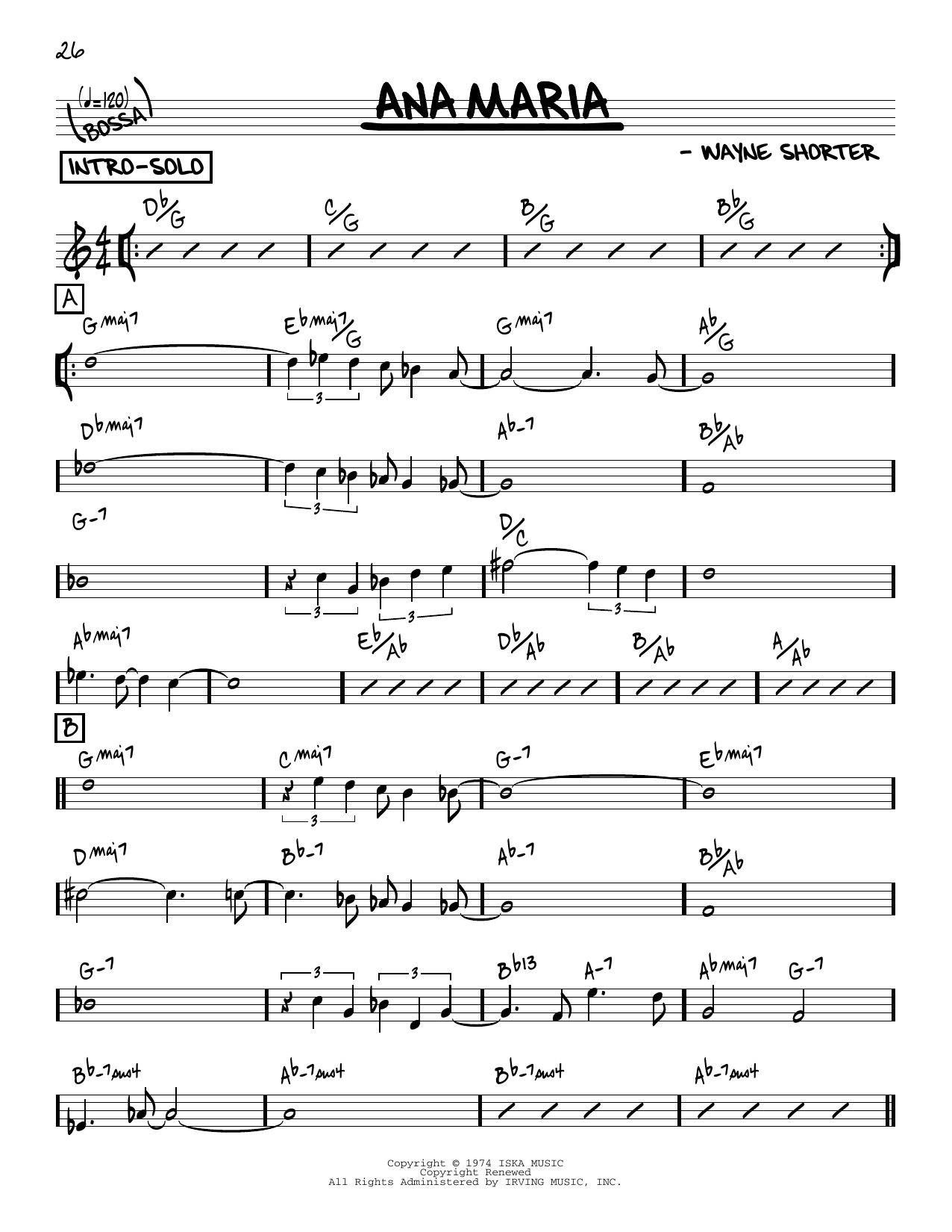 Wayne Shorter Ana Maria [Reharmonized version] (arr. Jack Grassel) sheet music notes and chords arranged for Real Book – Melody & Chords