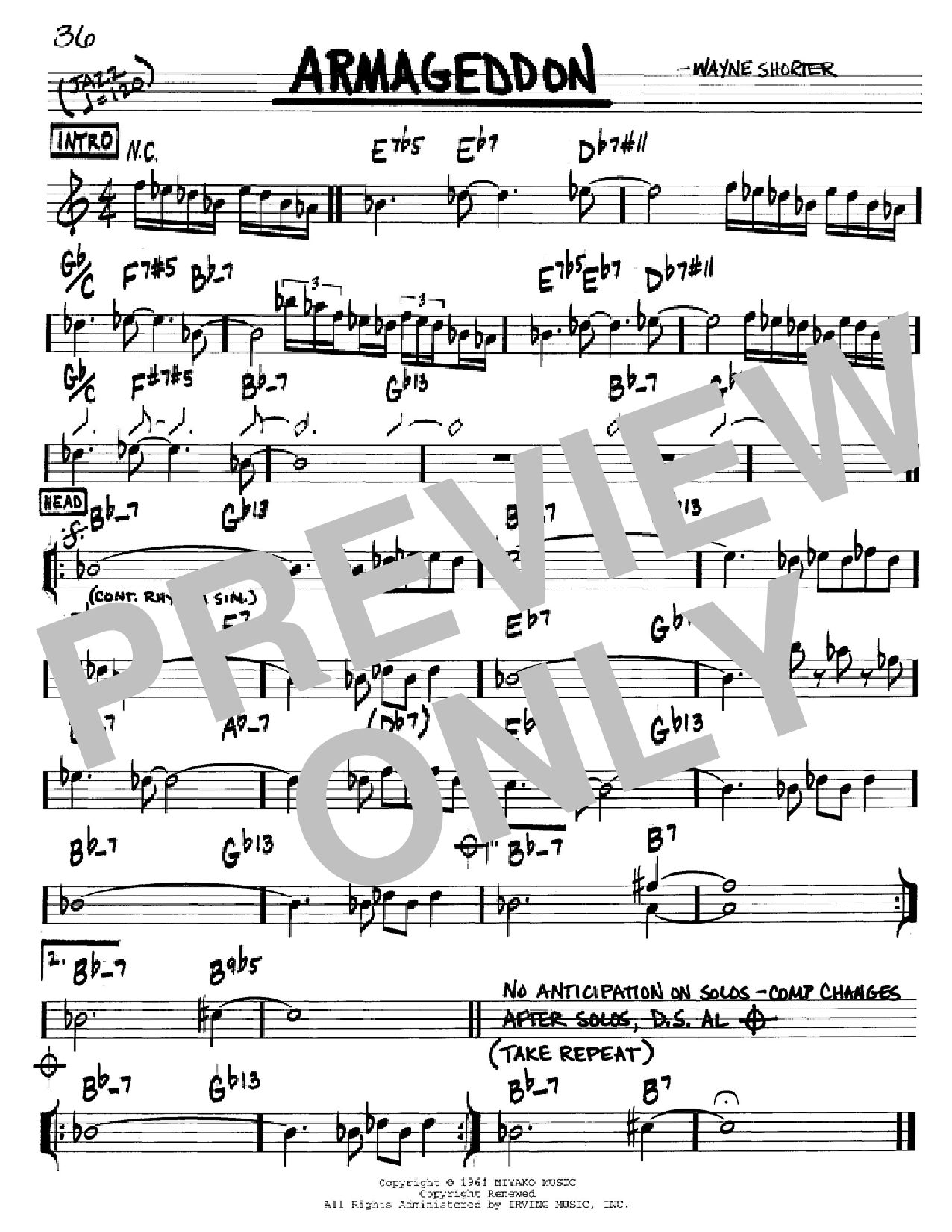 Wayne Shorter Armageddon sheet music notes and chords. Download Printable PDF.