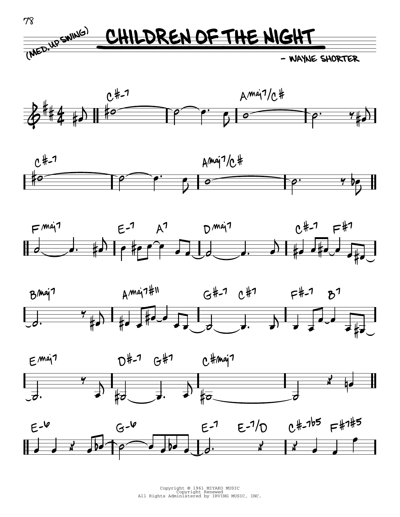 Wayne Shorter Children Of The Night sheet music notes and chords arranged for Tenor Sax Transcription