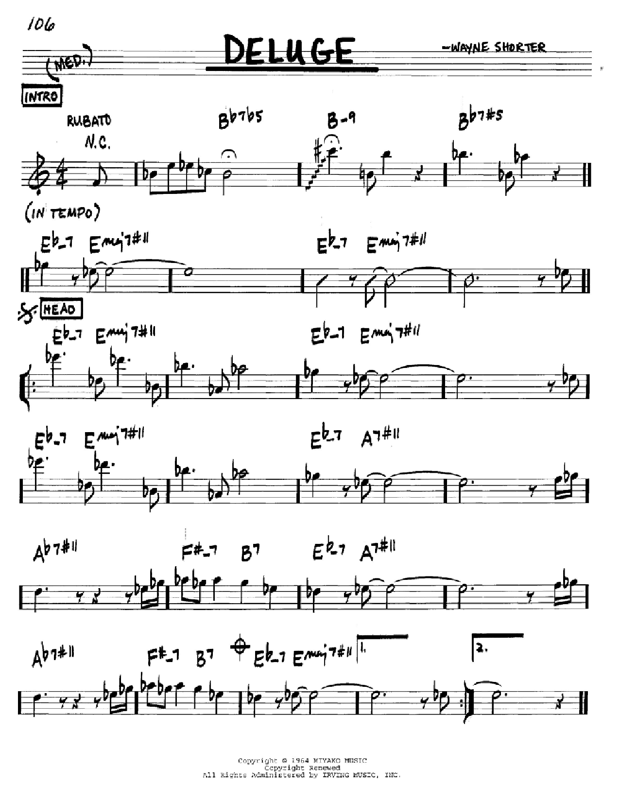 Wayne Shorter Deluge sheet music notes and chords. Download Printable PDF.