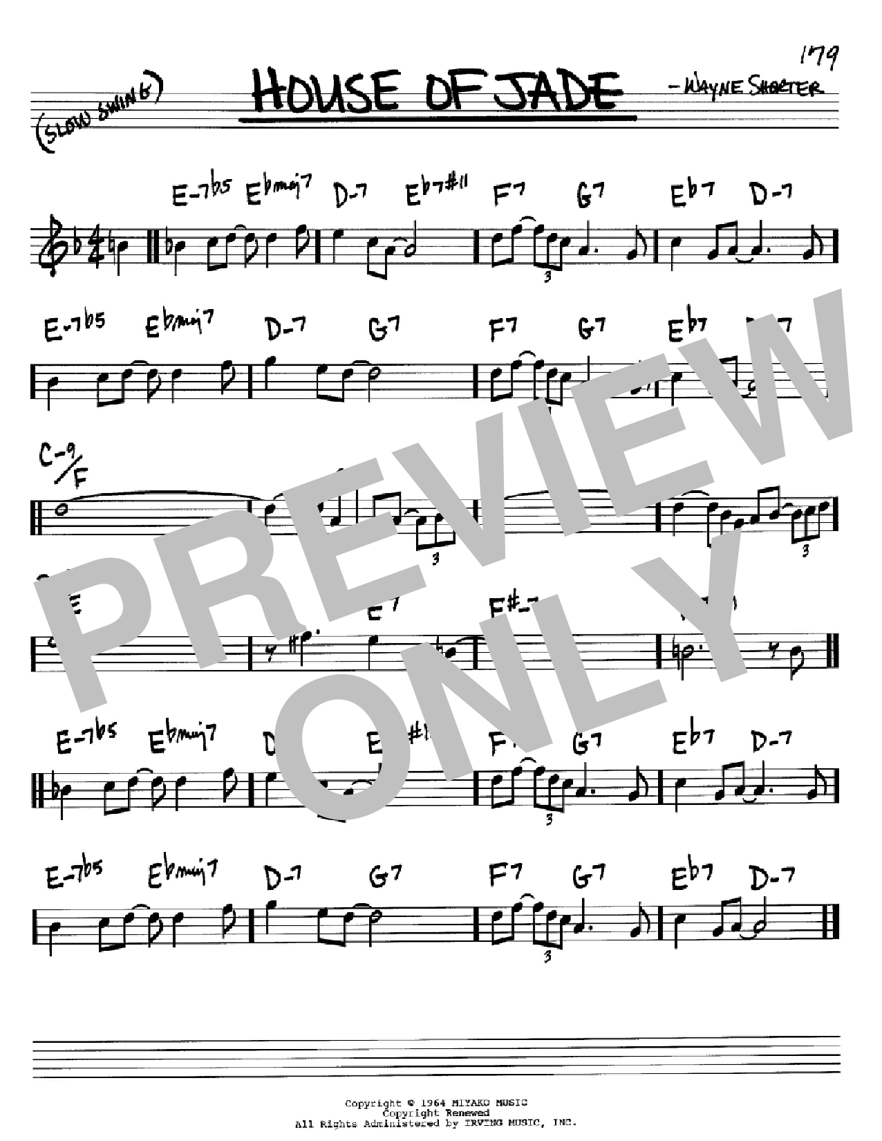 Wayne Shorter House Of Jade sheet music notes and chords. Download Printable PDF.