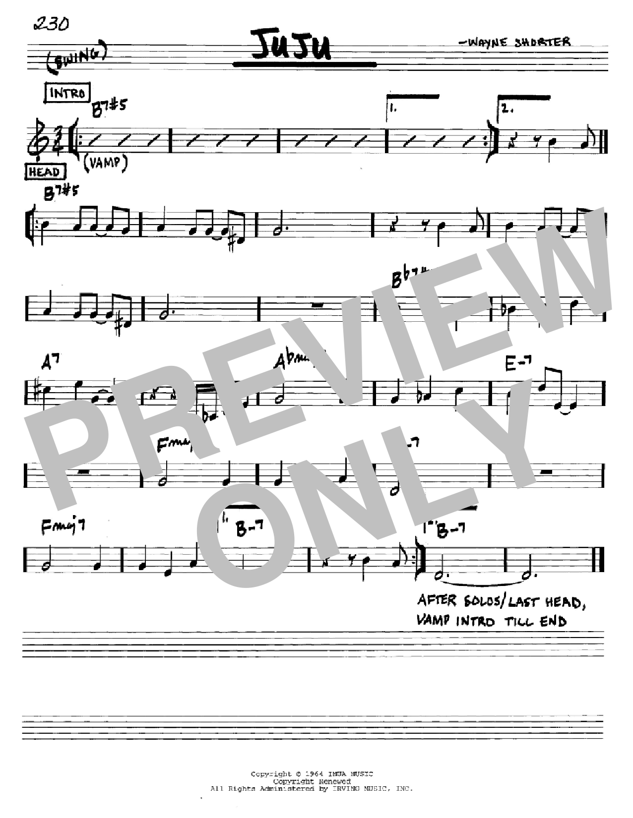 Wayne Shorter Juju sheet music notes and chords. Download Printable PDF.