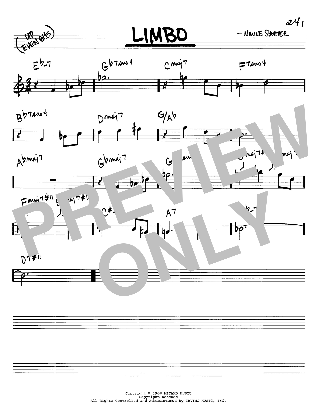 Wayne Shorter Limbo sheet music notes and chords. Download Printable PDF.