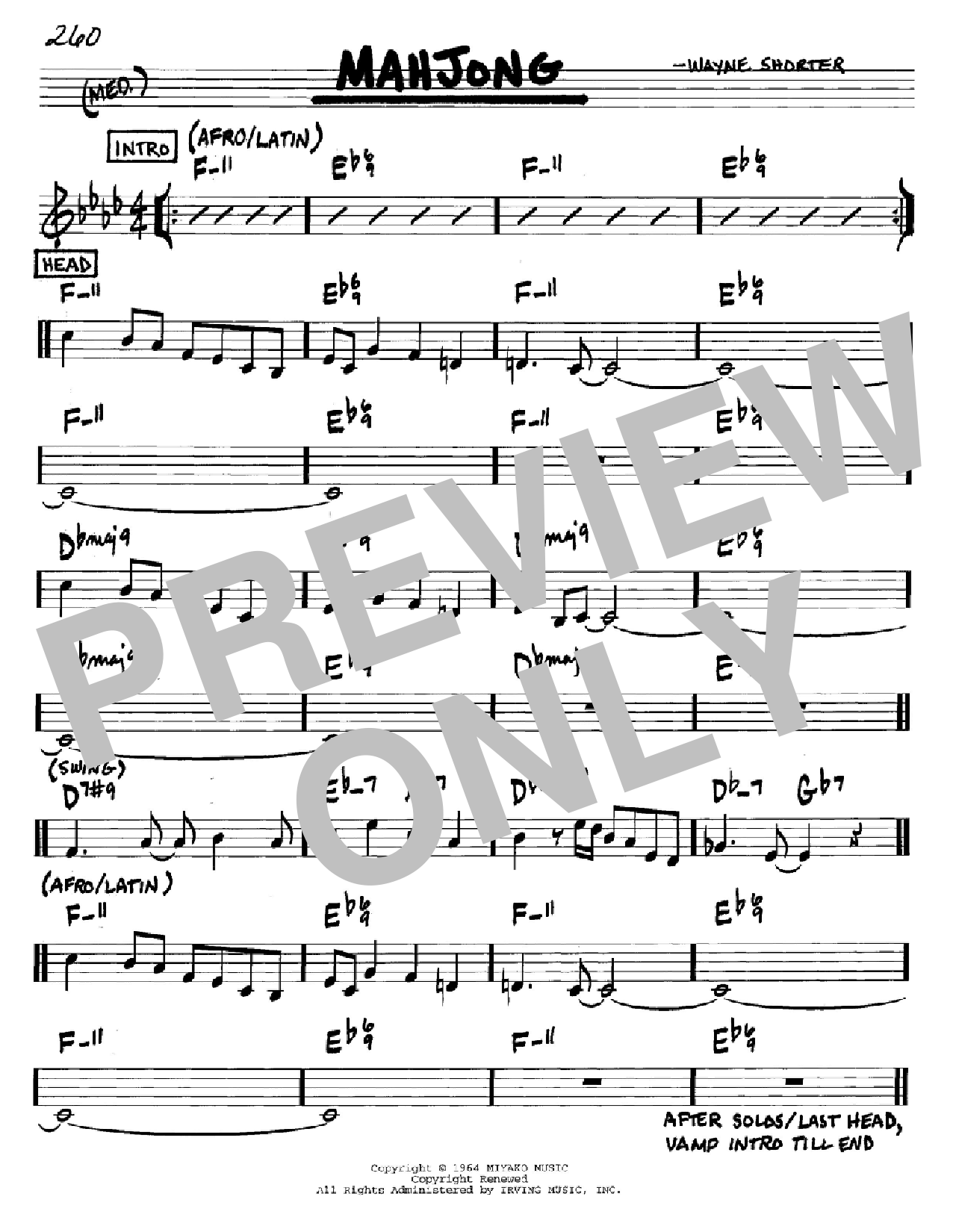 Wayne Shorter Mahjong sheet music notes and chords. Download Printable PDF.