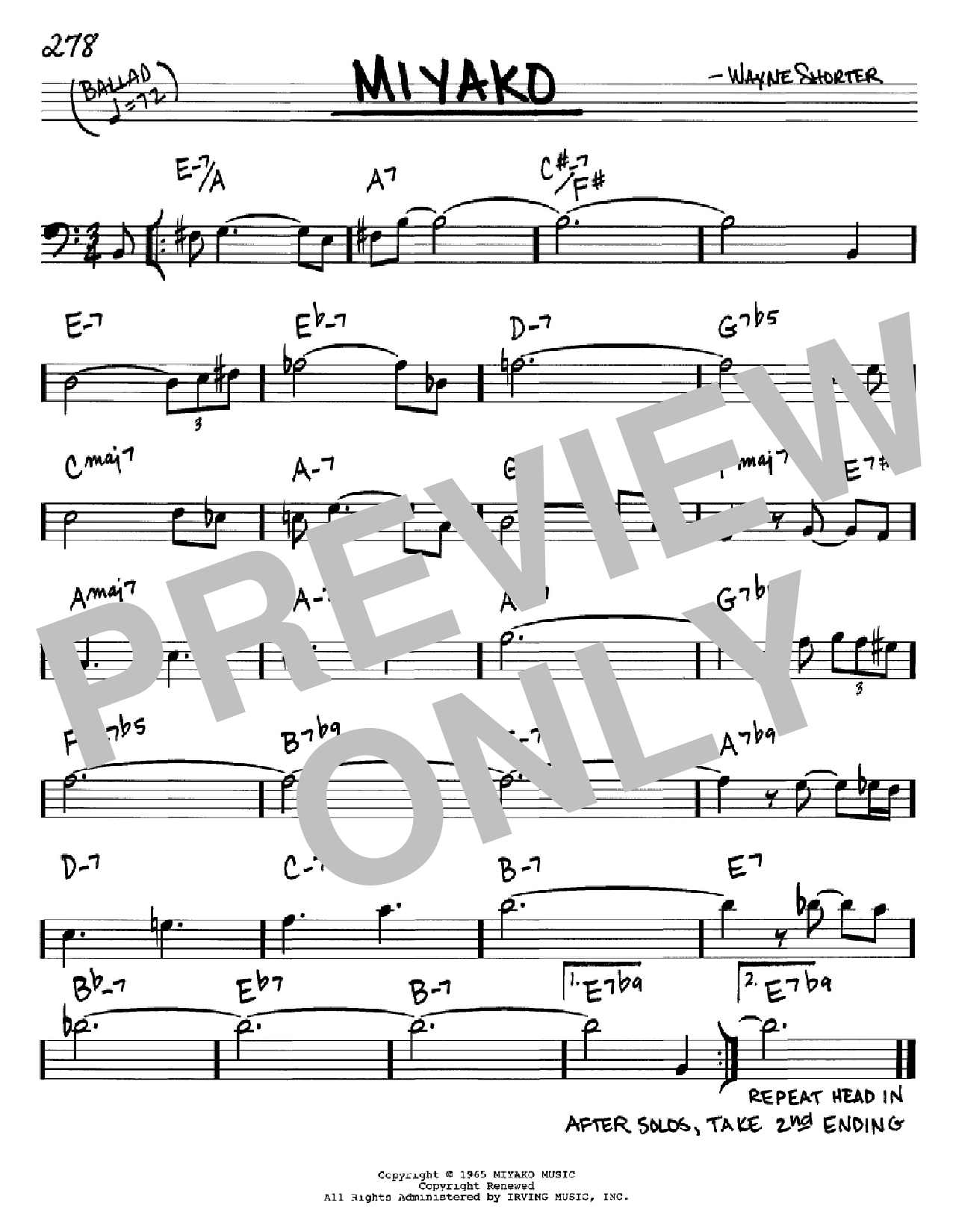 Wayne Shorter Miyako sheet music notes and chords. Download Printable PDF.