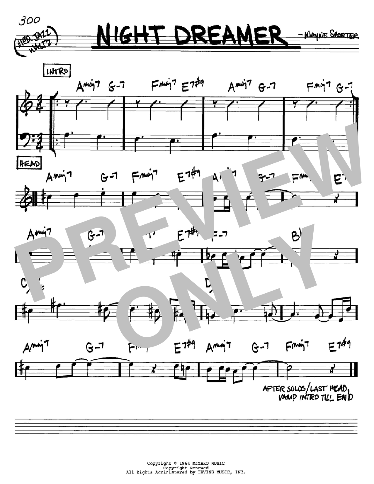 Wayne Shorter Night Dreamer sheet music notes and chords. Download Printable PDF.