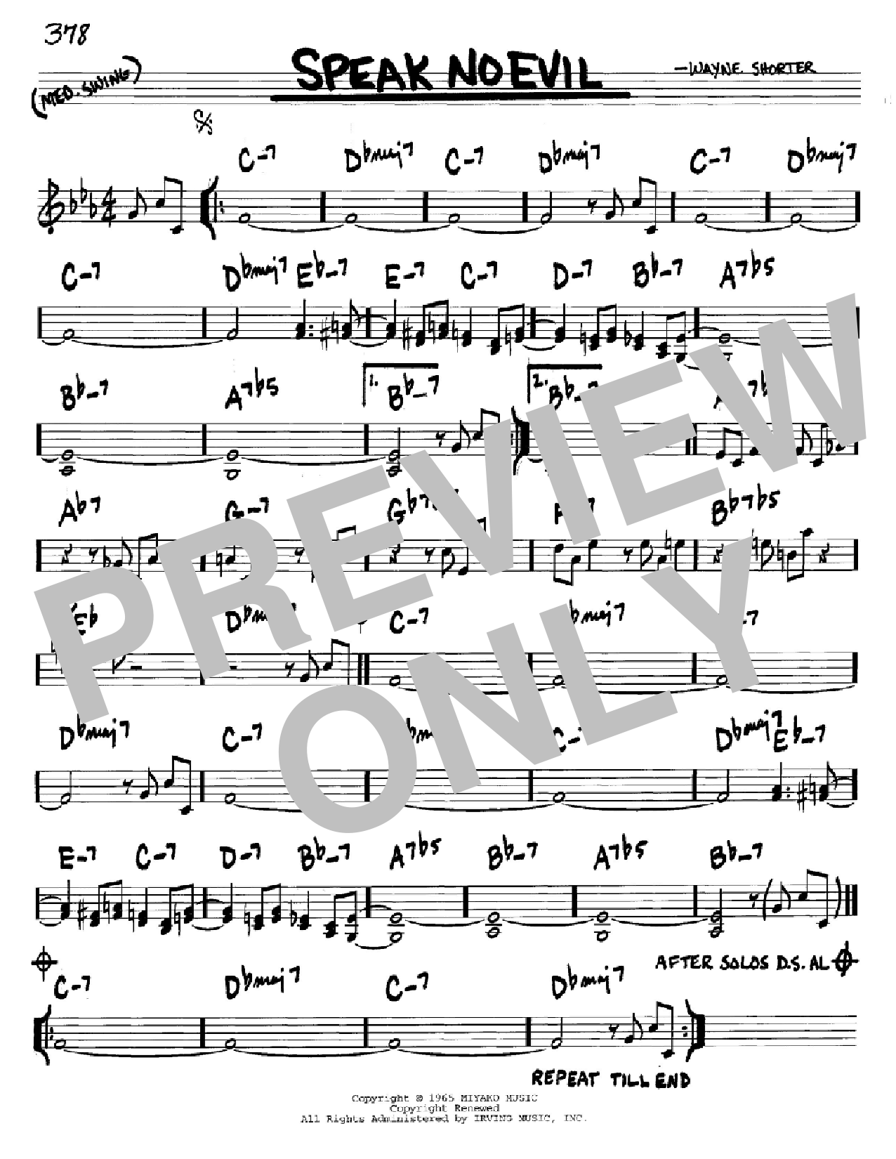 Wayne Shorter Speak No Evil sheet music notes and chords. Download Printable PDF.