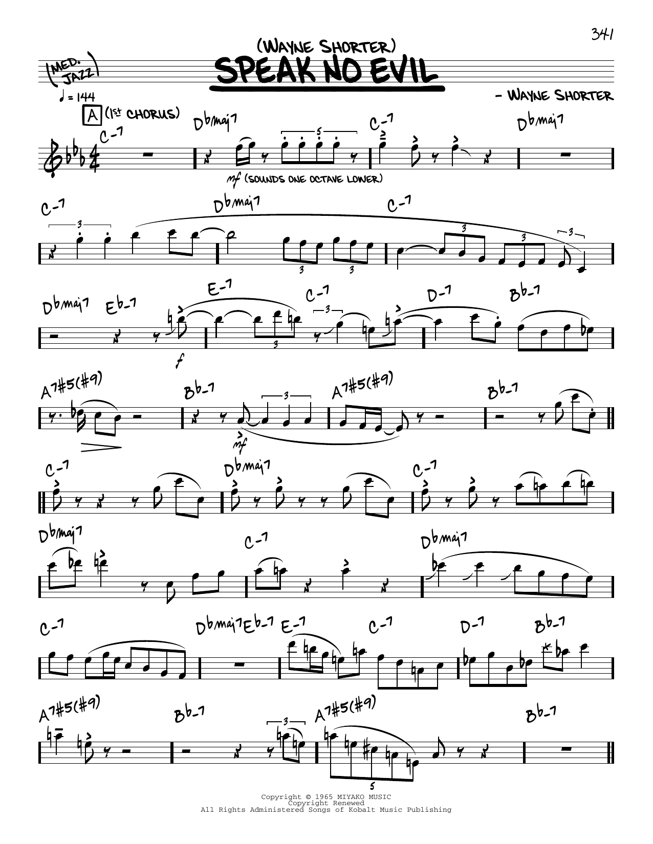 Wayne Shorter Speak No Evil (solo only) sheet music notes and chords arranged for Real Book – Melody & Chords